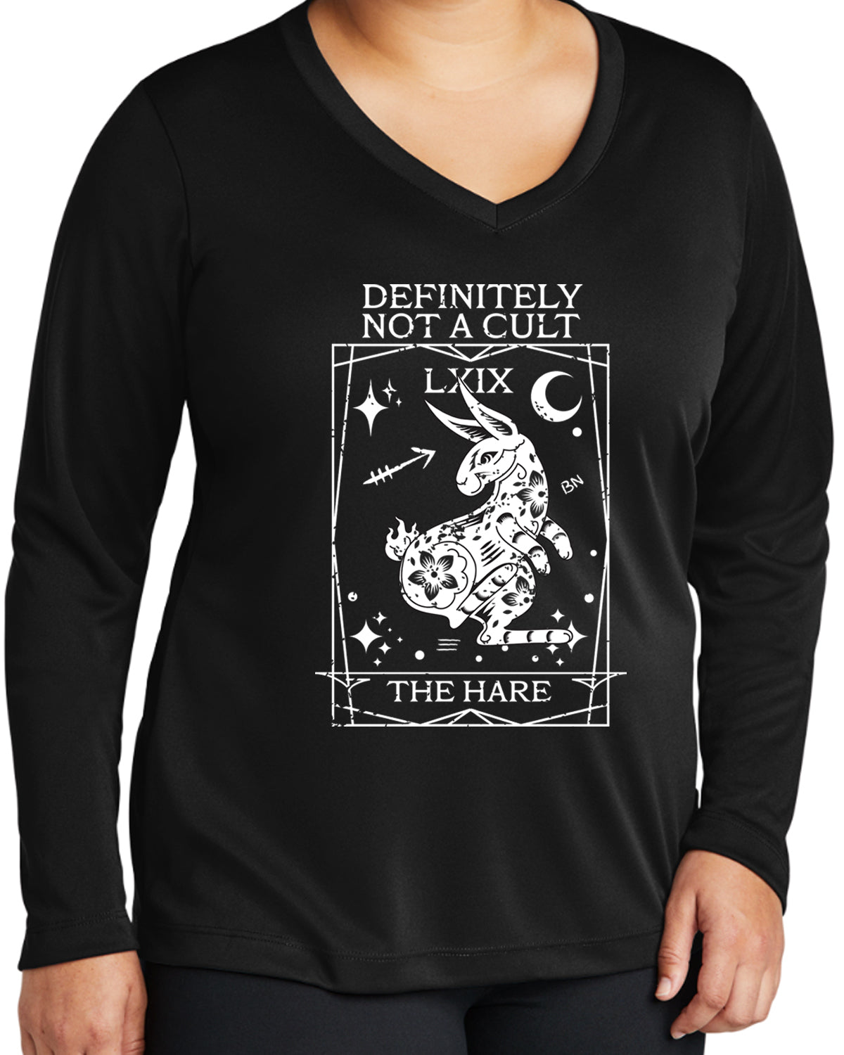 The HARE Tarot - Not a Cult Ladies Sport-Tek V-neck Long Sleeve