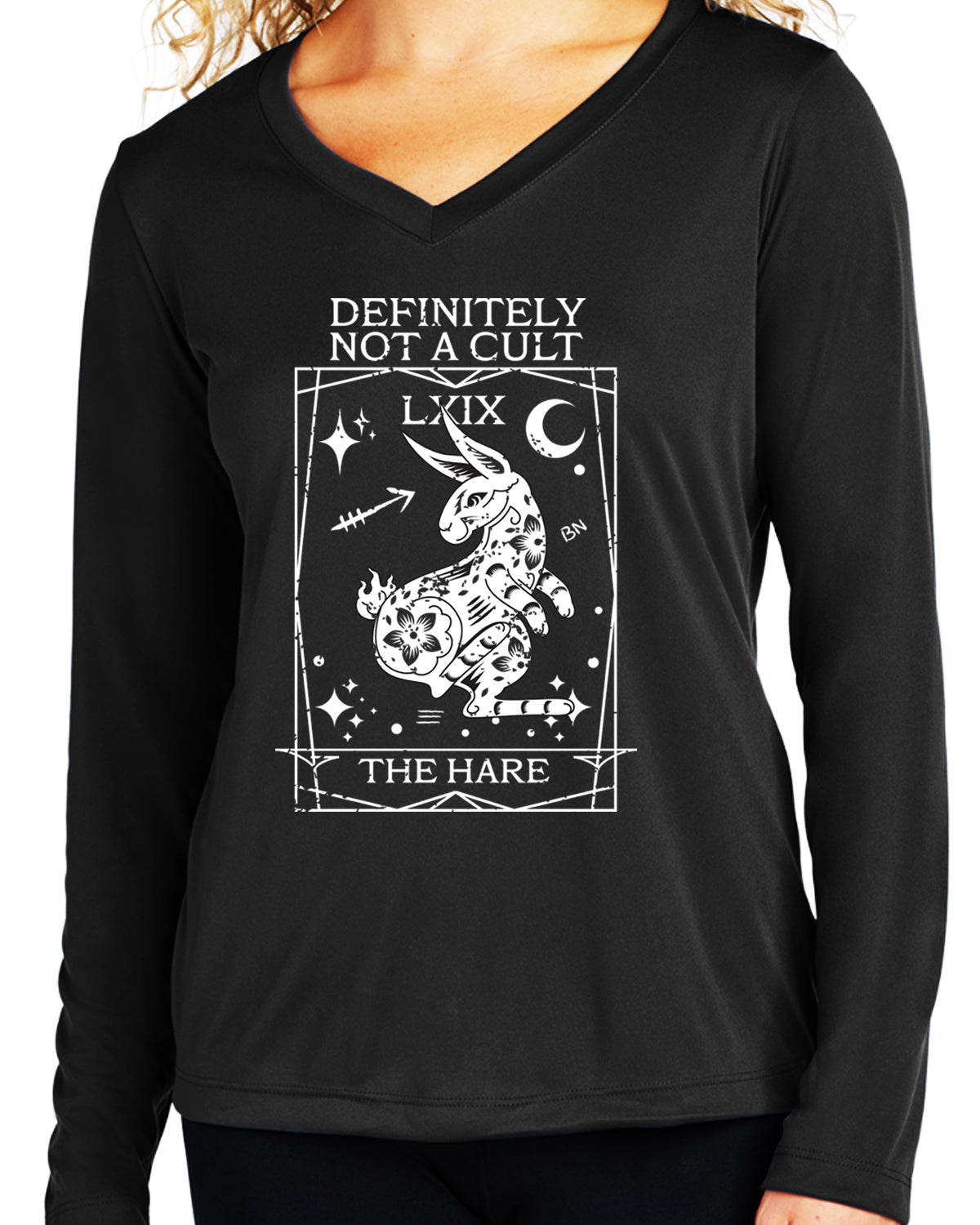 The HARE Tarot - Not a Cult Ladies Sport-Tek V-neck Long Sleeve