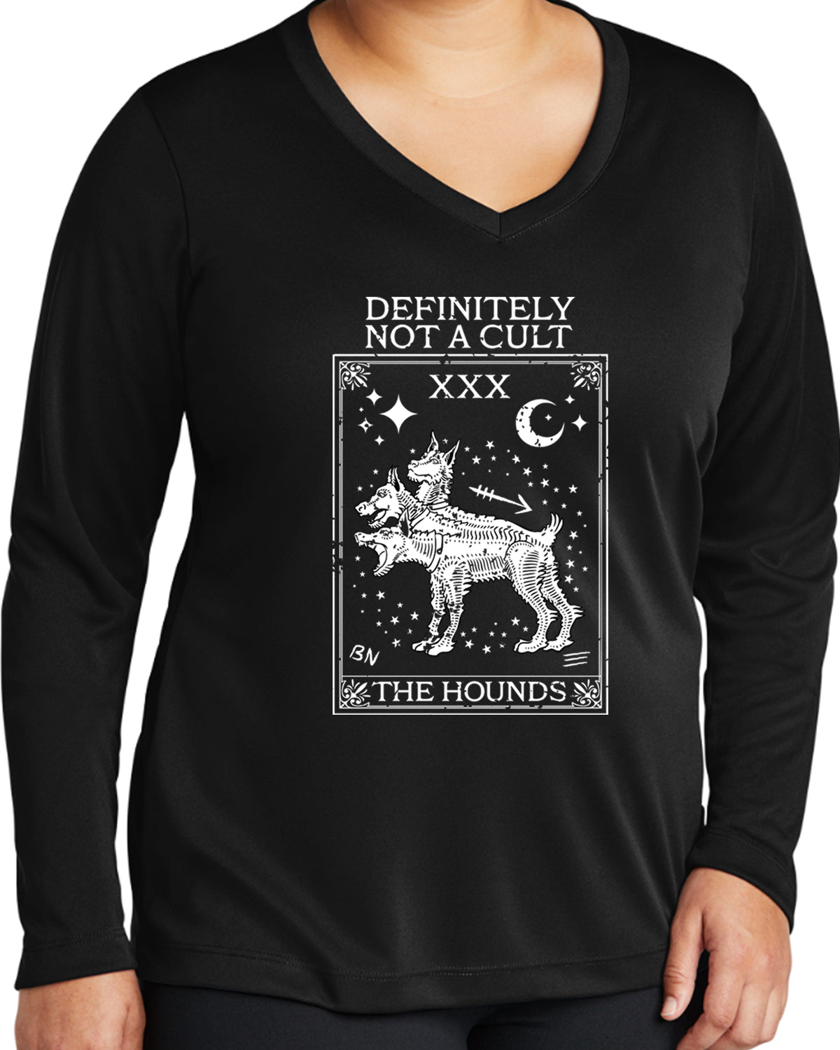 The Hounds Tarot - Not a Cult Ladies Sport-Tek V-neck Long Sleeve