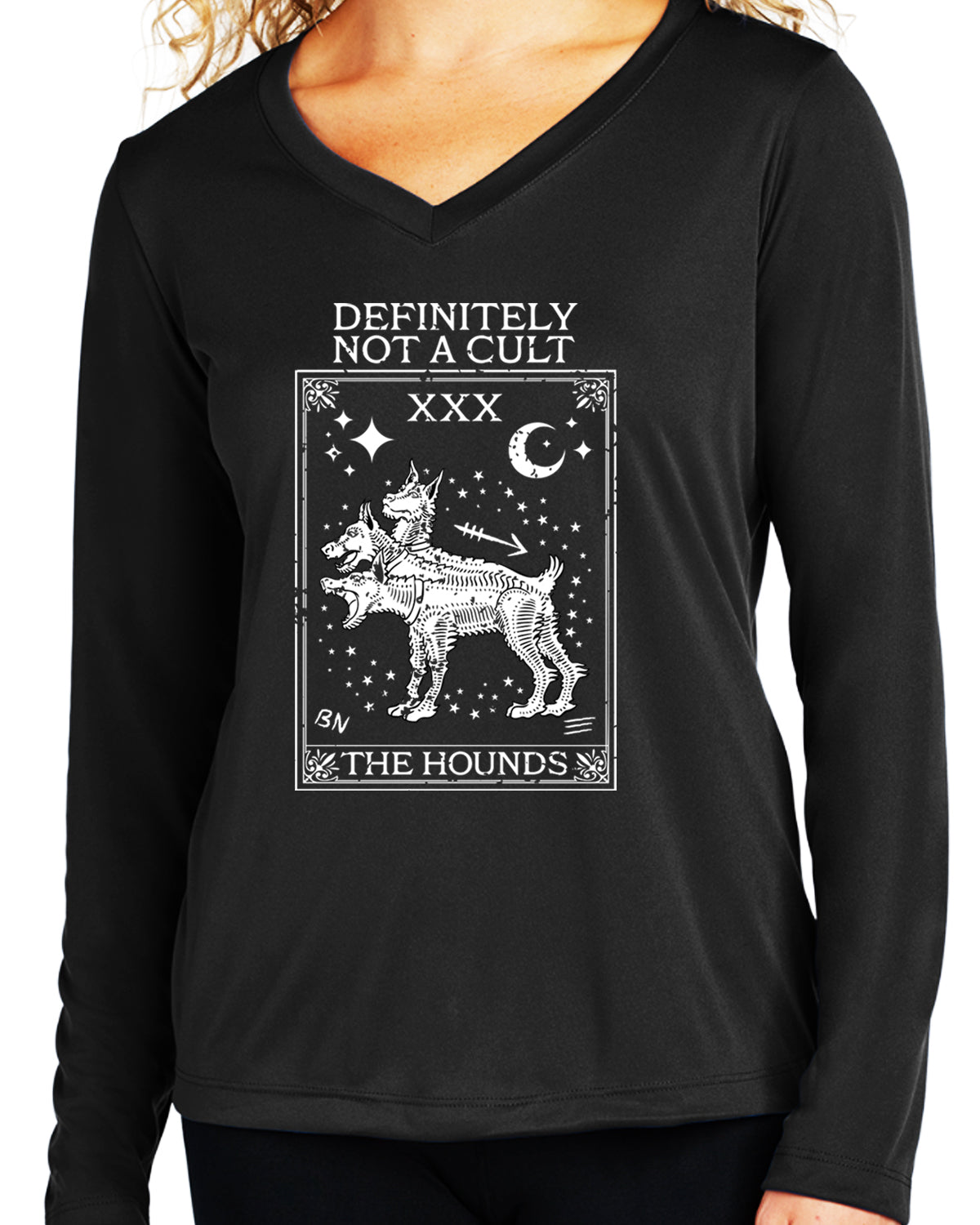 The Hounds Tarot - Not a Cult Ladies Sport-Tek V-neck Long Sleeve