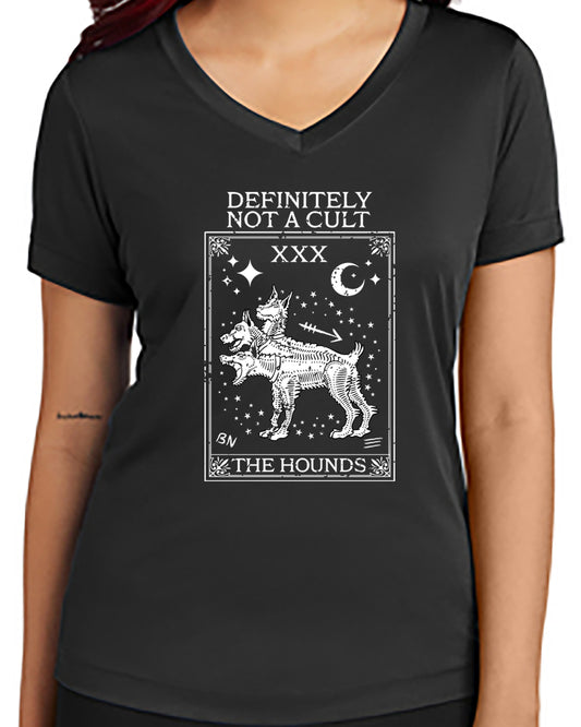 The Hounds Tarot - Not a Cult Sport-Tek Ladies V-Neck Short Sleeve Performance Tee