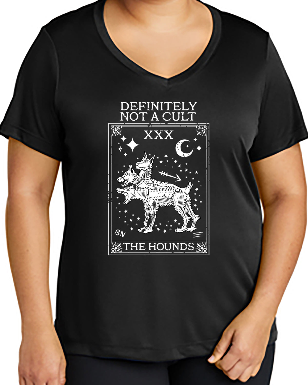 The Hounds Tarot - Not a Cult Sport-Tek Ladies V-Neck Short Sleeve Performance Tee