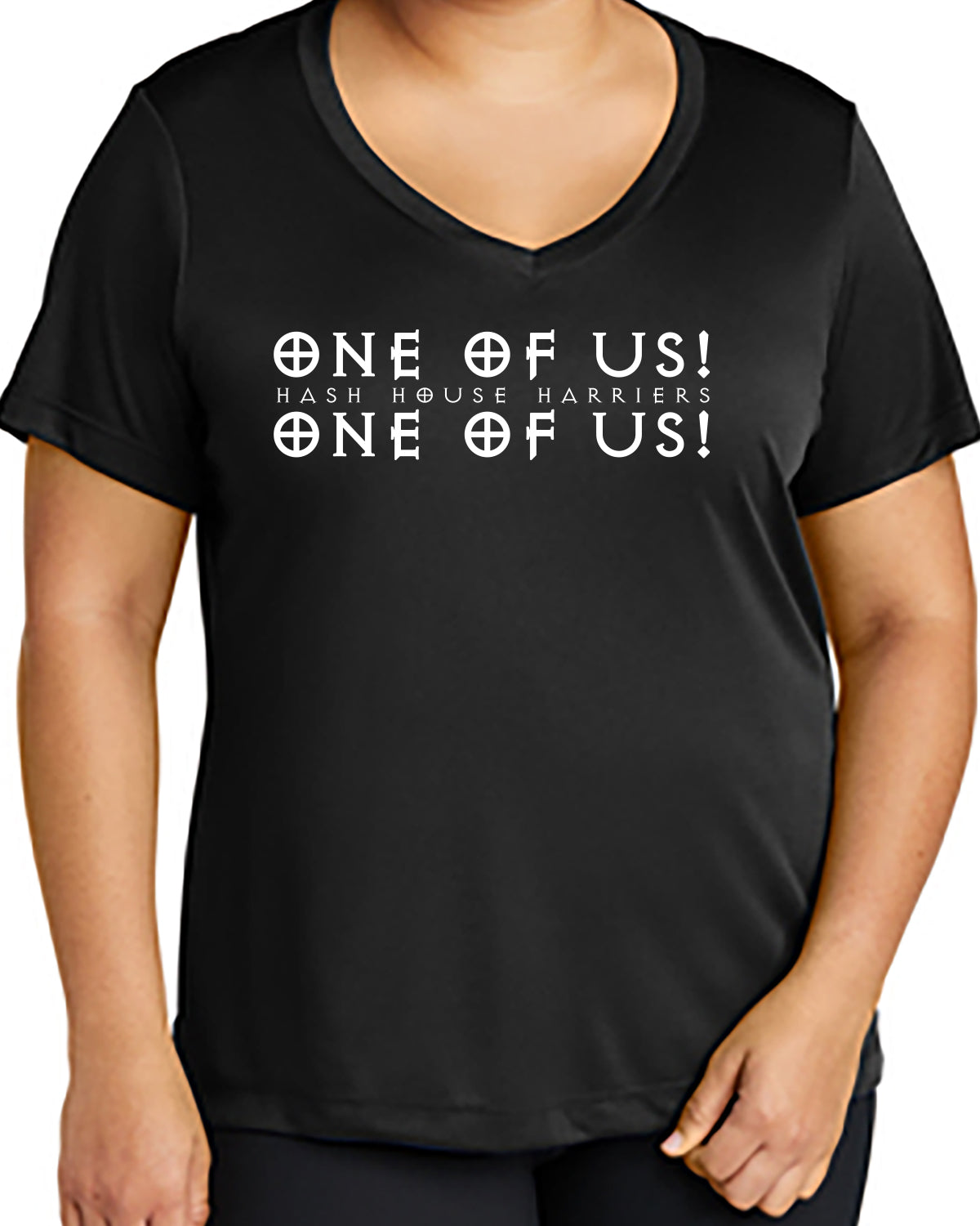 One of Us! - Not a Cult Sport-Tek Ladies V-Neck Short Sleeve Performance Tee