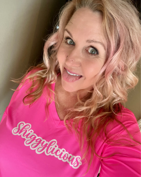 Shiggylicious PINK Ladies Sport-Tek V-neck Long Sleeve